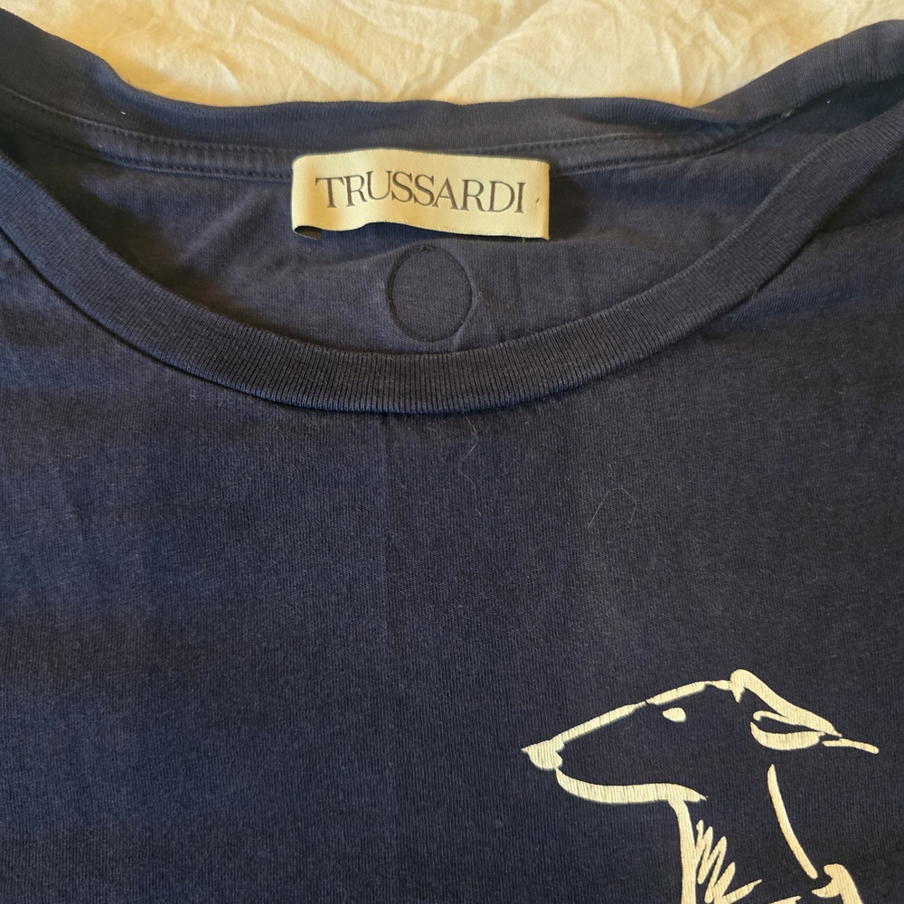 Trussardi Dark Blue Tee with Dog Design Size Tag Cut Out, Fits Like Large. - Picture 2 of 5